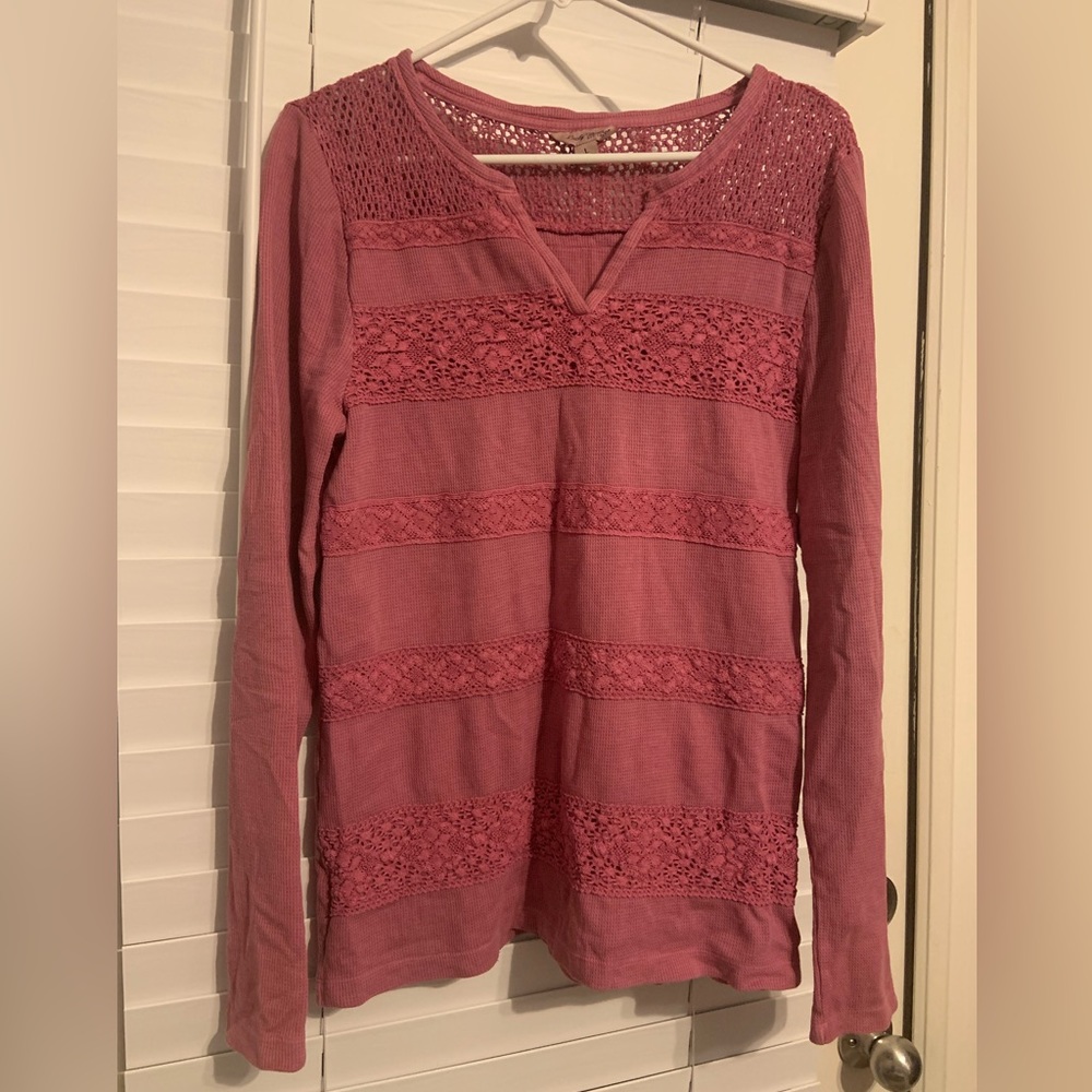 Large Lucky brand long-sleeve pink top